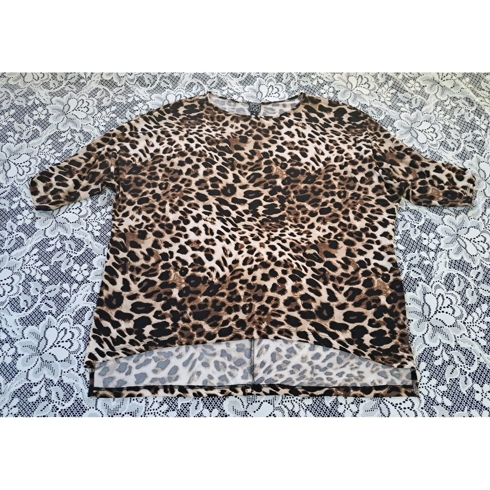 Ciara Sun Woo Tunic‎ Top Size XL Animal Print Pullover Lagenlook Artsy Boho USA